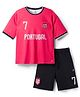 Pine Active Knit Half Sleeves T-Shirt With Shorts Football Set With Portugal Print - Red & Black