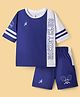 Pine Active Knit Drop Shoulder Half Sleeves T-Shirt & Shorts Set with Tennis Print - Navy Blue
