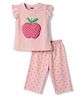 Babyhug Cotton Knit Half Sleeves T-Shirt & Capri Night Suit with Apple Patch - Pink