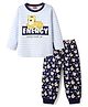 Babyhug Cotton Knit Full Sleeves T-Shirt & Pyjama Night Suit with Tiger Print - Light Blue