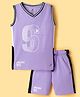 Pine Active Knit Sleeveless Tank T-Shirt & Shorts Set with Athletic Print - Lavender