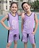 Pine Active Knit Sleeveless Tank T-Shirt & Shorts Set with Athletic Print - Lavender