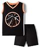 Pine Active Knit Sleeveless Sports Theme Printed Tank T-Shirt & Shorts Set - Black