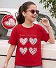 Pine Kids Cotton Knit T-Shirts Half Sleeves Round Neck Hearts Print Red 12-14 Years