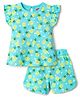 Babyhug Cotton Knit Half Sleeves T-Shirt & Shorts Co-ord Night Suit with Pineapple & Heart Print - Light Blue