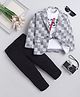 Fourfolds Cotton Blend Woven Full Sleeves Abstract Printed Blazer & Trousers With Tee Set - Grey