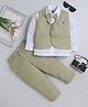 Fourfolds Cotton Blend Woven Full Sleeves Solid 3 Piece Suit Set With Bow - Green