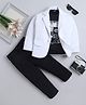 Fourfolds Cotton Blend Woven Full Sleeves Checked Blazer & Trousers With Tee Set - Off White