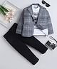 Fourfolds Cotton Blend Woven Full Sleeves Checked Blazer & Trousers With Tee Set - Grey