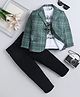 Fourfolds Cotton Blend Woven Full Sleeves Checked Blazer & Trousers With Tee Set - Green