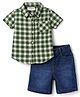 Babyhug Cotton Woven Half Sleeves Checks Shirt & Denim Shorts Set - Green & Blue