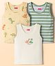 Babyhug Single Jersey 100% Cotton Striped & Dino Printed Sleeveless Sandos Pack of 3 - Multicolour