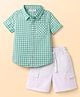 Babyhug Cotton Woven Half Sleeves Checks Shirt & Shorts Set - Green & White