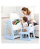 Oskart kids easel board with chair convertible table chair, white board study table set, premium educational toy for kids games and learning (blue)