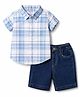 Babyhug Cotton Woven Half Sleeves Checked Shirt & Denim Shorts Set - Navy Blue