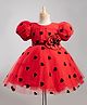 Bluebell Satin Woven Half Sleeves Party Dress With Hearts Print & Floral Applique - Red