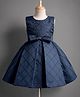 Bluebell Satin Knit Sleeveless Printed Pleated Party Dress - Navy Blue