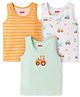 Babyhug 100% Cotton Knit Sleeveless Striped & Tractor Printed Vests Pack of 3 - Multicolor