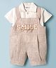 Mom's pet Cotton Knit Smile Text Embroidered Dungaree With Half Sleeves Shirt - Brown