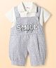 Mom's pet Cotton Knit Smile Text Embroidered Dungaree With Half Sleeves Shirt - Grey