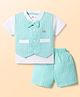 Mom's pet Cotton Knit Half Sleeves Solid Tee & Shorts With Jacket Set - Sea Green