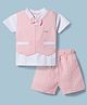 Mom's pet Cotton Knit Half Sleeves Solid Tee & Shorts With Jacket Set - Peach