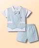 Mom's pet Cotton Knit Half Sleeves Solid Tee & Shorts With Jacket Set - Sky Blue