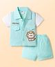 Mom's pet Cotton Knit Half Sleeves Lion Embroidered Shirt & Shorts Set - Light Green