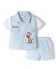 Mom's pet Cotton Knit Half Sleeves Giraffe Embroidered Shirt & Shorts Set - Sky Blue