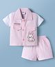 Mom's pet Cotton Knit Half Sleeves Bunny Embroidered Shirt & Shorts Set - Pink