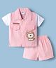 Mom's pet Cotton Knit Half Sleeves Lion Embroidered Shirt & Shorts Set - Peach