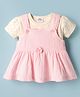Mom's pet Cotton Knit Floral Applique Detailed Pinafore Dress With Half Sleeves Tee - Pink