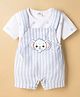 Mom's pet Cotton Knit Striped & Elephant Applique Detailed Dungaree With Half Sleeves Solid Tee - Blue