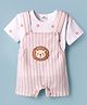 Mom's pet Cotton Knit Lion Embroidered Dungaree With Half Sleeves Tee - Orange