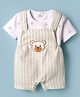 Mom's pet Cotton Knit Bear Embroidered Dungaree With Half Sleeves Tee - Green
