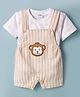 Mom's pet Cotton Knit Monkey Embroidered Dungaree With Half Sleeves Tee - Brown