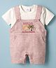 Mom's pet Cotton Knit Sun & Clouds Embroidered Dungaree & Half Sleeves Tee Set - Brown