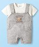 Mom's pet Cotton Knit Sun & Waves Embroidered Dungaree & Half Sleeves Tee Set - Grey