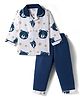 Mom's pet Cotton Knit Full Sleeves Bear Printed Shirt & Pant Night Suit - Blue