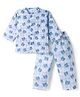 Mom's pet Cotton Knit Full Sleeves Bear Printed Coordinating Shirt & Pant Night Suit - Blue