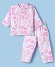 Mom's pet Cotton Knit Half Sleeves Leaves Printed Shirt & Pajama Night Suit - Pink