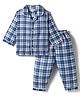 Mom's pet Cotton Knit Full Sleeves Checked Coordinating Shirt & Pant Night Suit - Blue