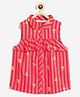 Campana 100% Cotton Woven Sleeveless Striped & Floral Printed Shirt Style Top - Red & Pink
