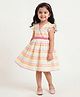 Campana 100% Cotton Woven Frill Sleeves Striped Dress - White & Pink