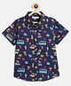 Campana 100% Cotton Woven Half Sleeves Tropical Theme Printed Shirt - Navy Blue