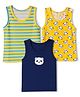 Babyhug Cotton Single Jersey  Knit Sleeveless Striped Sando With Panda & Star Print Pack of 3 - Blue, Yellow, Green