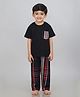 Sheer Love Cotton Jersey Knit Half Sleeves Placement Striped Tee & Pajama Night Suit - Black