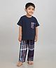 Sheer Love Cotton Jersey Knit Half Sleeves Placement Striped Tee & Pajama Night Suit - Navy