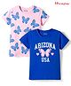 Honeyhap Premium 100% Cotton Knit Half Sleeves Butterfly Printed T-Shirts With Bio Finish Pack Of 2 - Pink & Blue