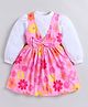 M'andy Lycra Knit Bow Applique Detailed & Floral Printed Dress With Full Sleeves  Solid Tee - Multi Colour